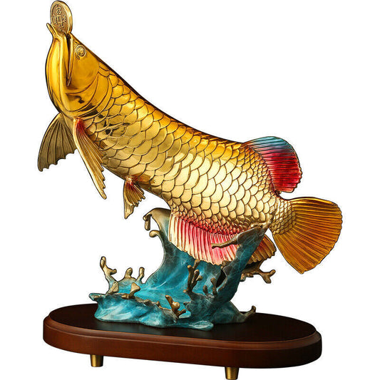 big Feng Shui Golden Wealth Arowana Golden Dragon Lucky Fish brass,copper,Statue