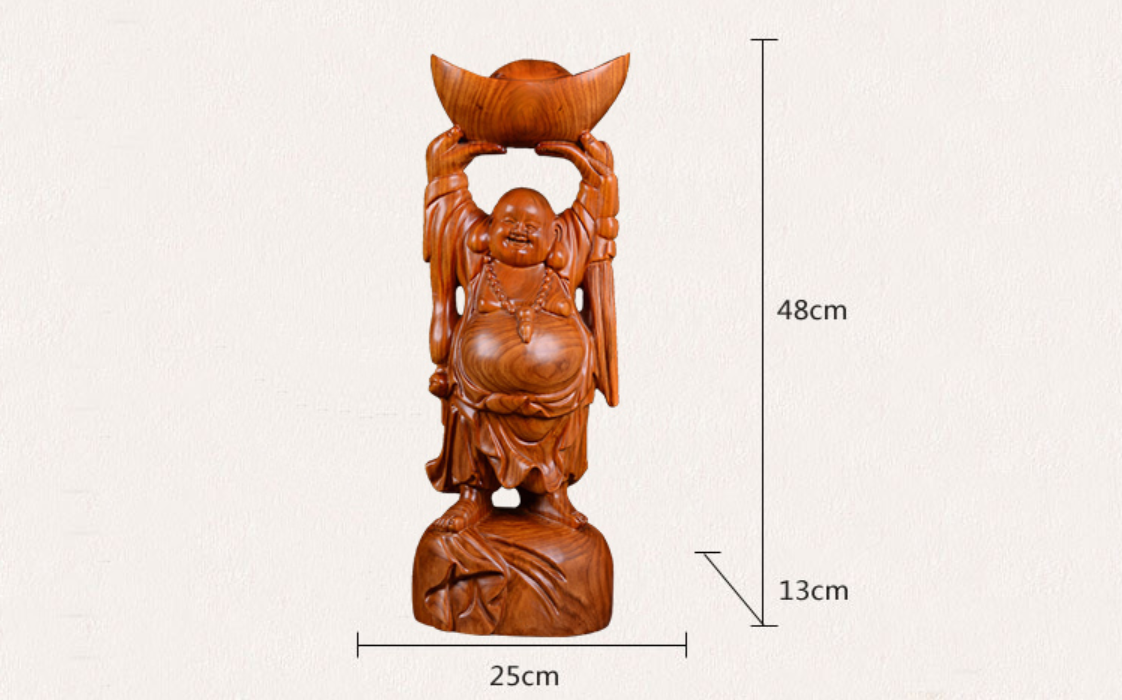 19in. African Rosewood Wealth YuanBao Happy Laugh Maitreya Buddha Statue craft