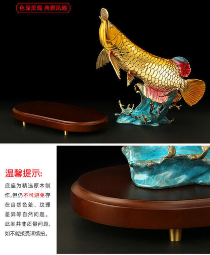 big Feng Shui Golden Wealth Arowana Golden Dragon Lucky Fish brass,copper,Statue