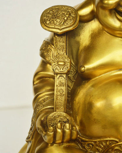 14",Buddhist Chinese Laughing Fat Buddha Maitreya,BRASS Statue,Bronze Gilt craft