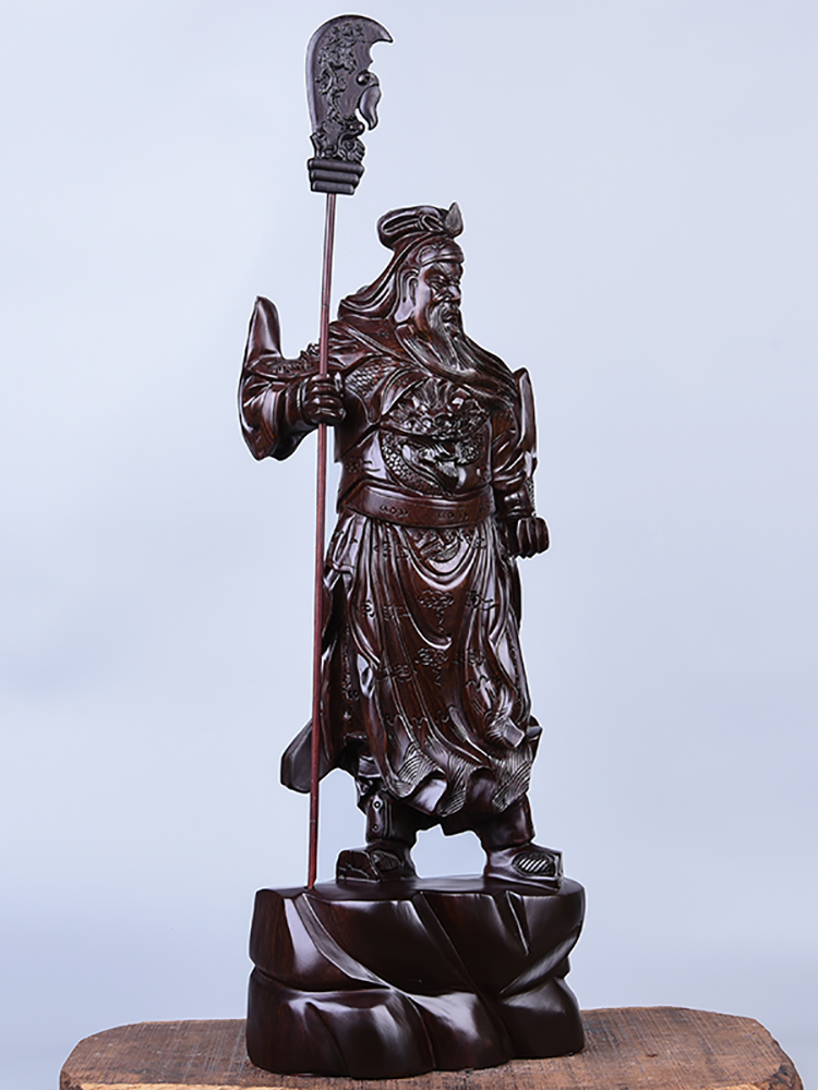 29cm,China Guan Yu Guan Gong Warrior God Buddha Knife Wooden Wood Statue 11"