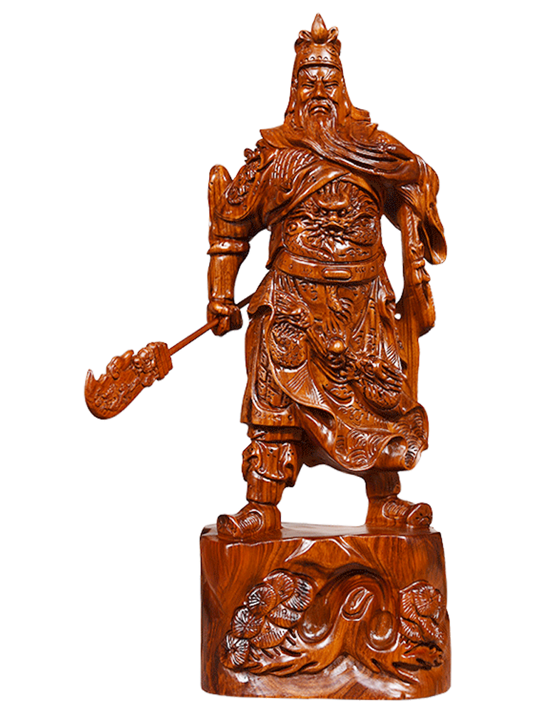 Chinese Guan Yu Gong Warrior God Wealth Wooden Carving Wood Statue fengshui 關公h1