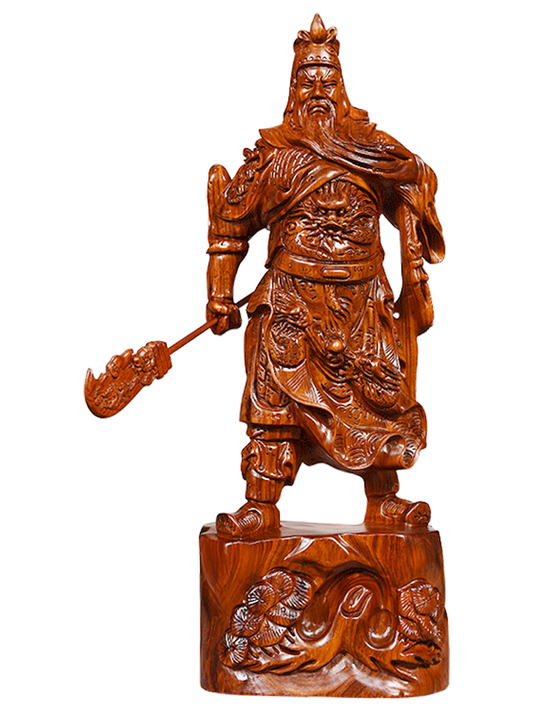 Chinese Guan Yu Gong Warrior God Wealth Wooden Carving Wood Statue fengshui 關公h1