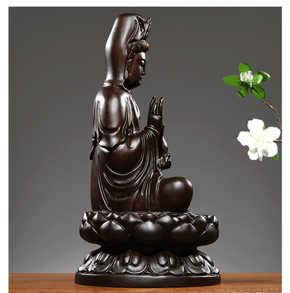 China fengshui Buddhism Wood GuanYin Kwan-yin Buddha Statue Craft Sculpture 观音雕像