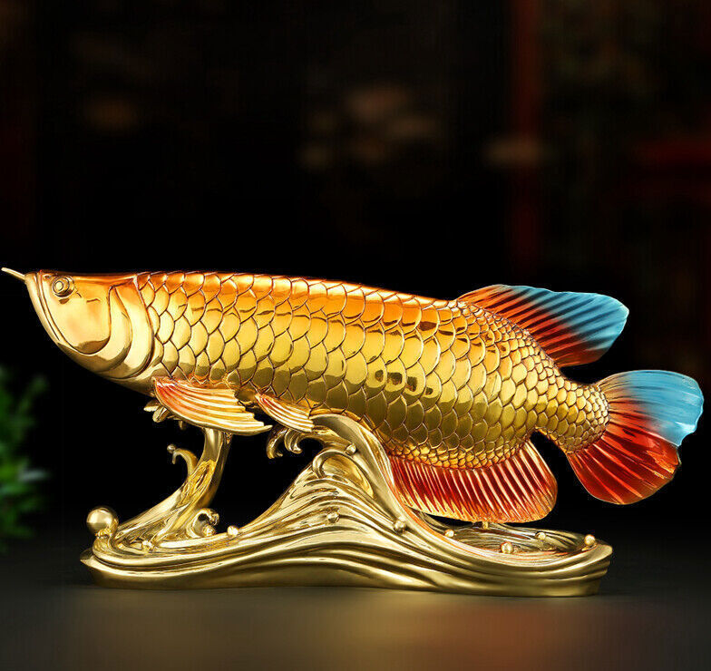 14",Feng shui Chinese brass,copper crafts,golden dragon fish,noble wealth Statue