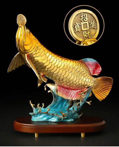 big Feng Shui Golden Wealth Arowana Golden Dragon Lucky Fish brass,copper,Statue