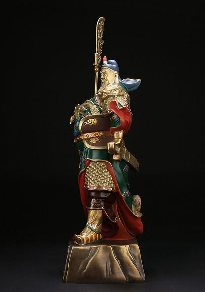 63cm, great Folk Brass Copper Dragon Guan Gong Guan Yu Warrior God Knife Statue