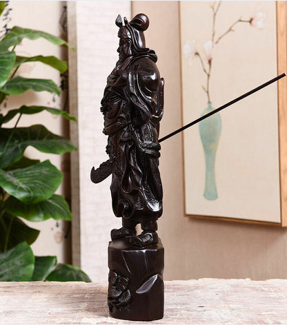 29cm,Chinese Guan Yu Guan Gong Warrior God Buddha Wooden Carving Wood Statue 11"