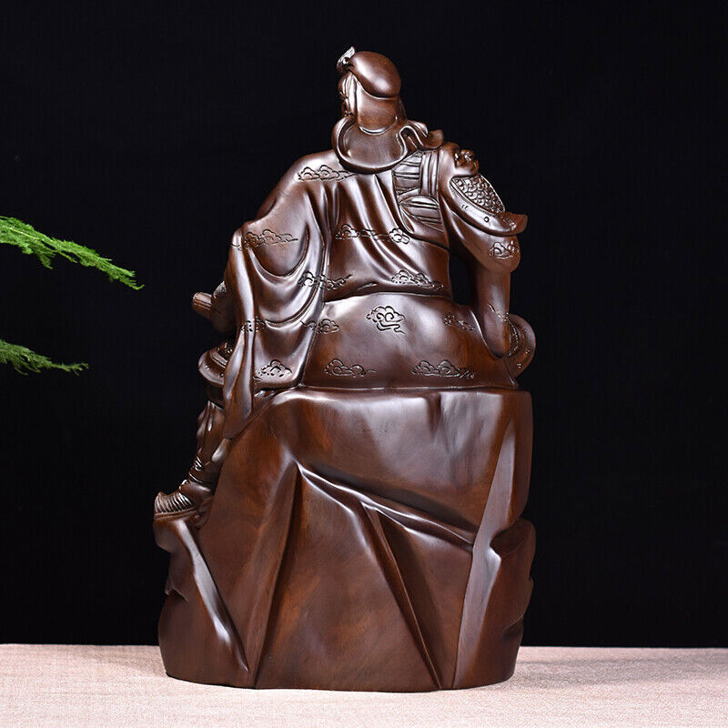 40cm,top Ebony Wood China Guan Gong Yu sit,Warrior Guangong Statue Carved WOODEN