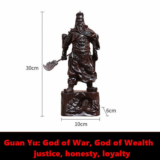 29cm,China Guan Yu Guan Gong Warrior God Buddha Wooden Carving Wood Statue 11"