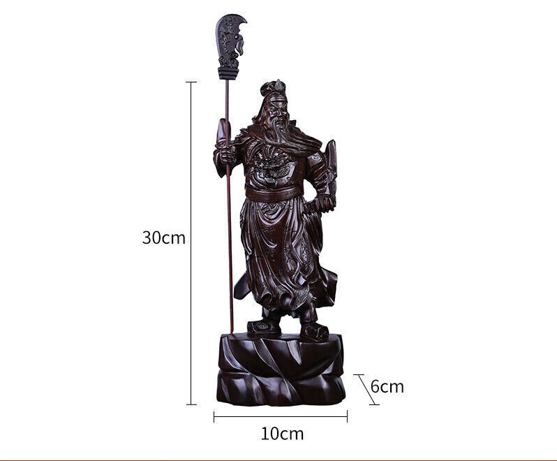 29cm,China Guan Yu Guan Gong Warrior God Buddha Knife Wooden Wood Statue 11"