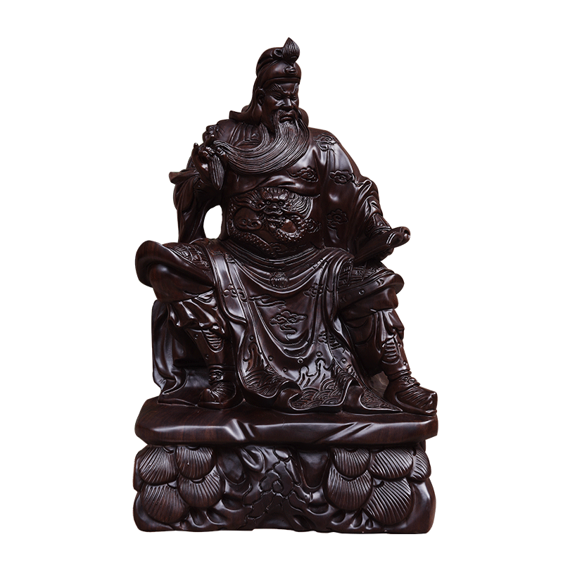 Guan Yu Gong Warrior God Wealth Ebony Wood Guanyu Statue fengshui guangong read