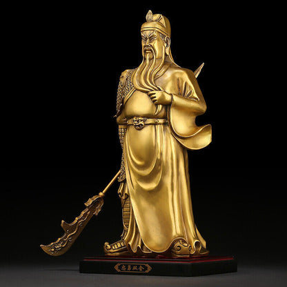 29cm,China Fengshui brass copper Guan Gong Yu Warrior wealth Sword Stand Statue
