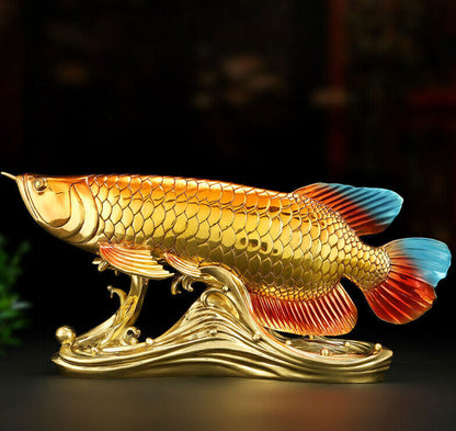 14",Feng shui brass,copper crafts,golden dragon fish,Office Home wealth Statue