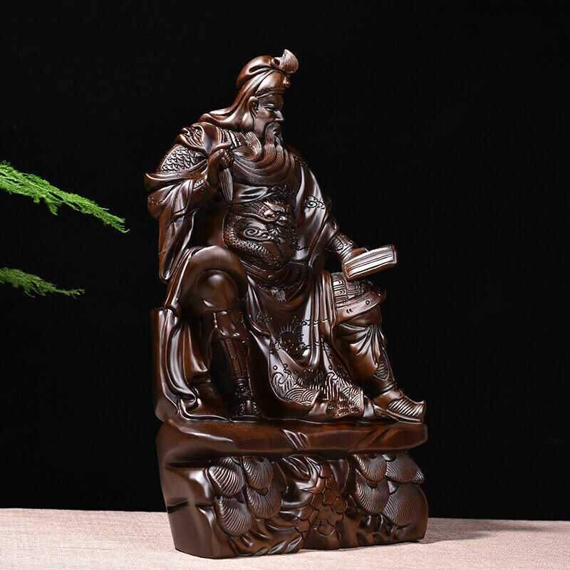 40cm,Ebony Wood China Guan Gong Yu sit,Warrior Guangong Statue Carved WOODEN 16"