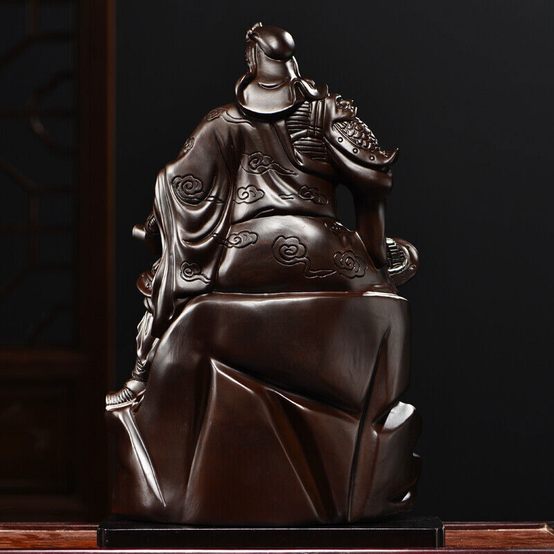 Guan Yu Gong Warrior God Wealth Ebony Wood Guanyu Statue fengshui guangong 關公读书