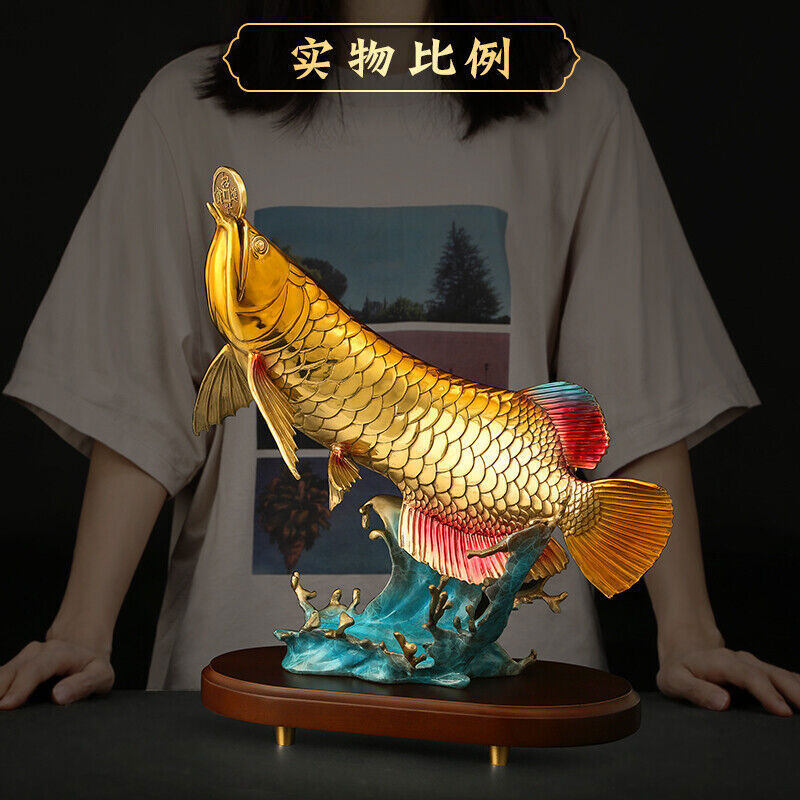 big Feng Shui Golden Wealth Arowana Golden Dragon Lucky Fish brass,copper,Statue