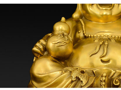 Chinese Buddhism BRASS Wealth Money Bag Happy Laughing Maitreya Buddha Statue