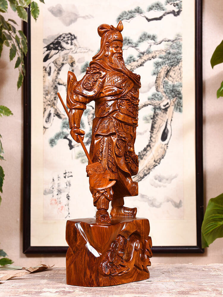 Chinese Guan Yu Gong Warrior God Wealth Wooden Carving Wood Statue fengshui 關公h1