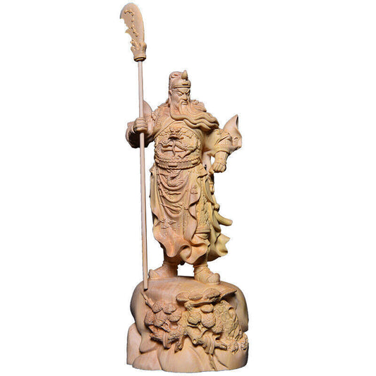 22cm,China whole Boxwood Wood Carving Warrior Guan Gong Yu God Statue FENG SHUI