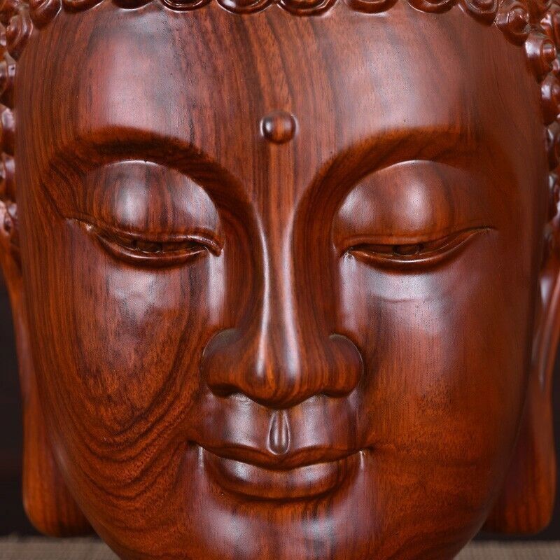 China Fengshui Statue Buddha Head Wood Craft Gift Collectable Carving Sakyamuni