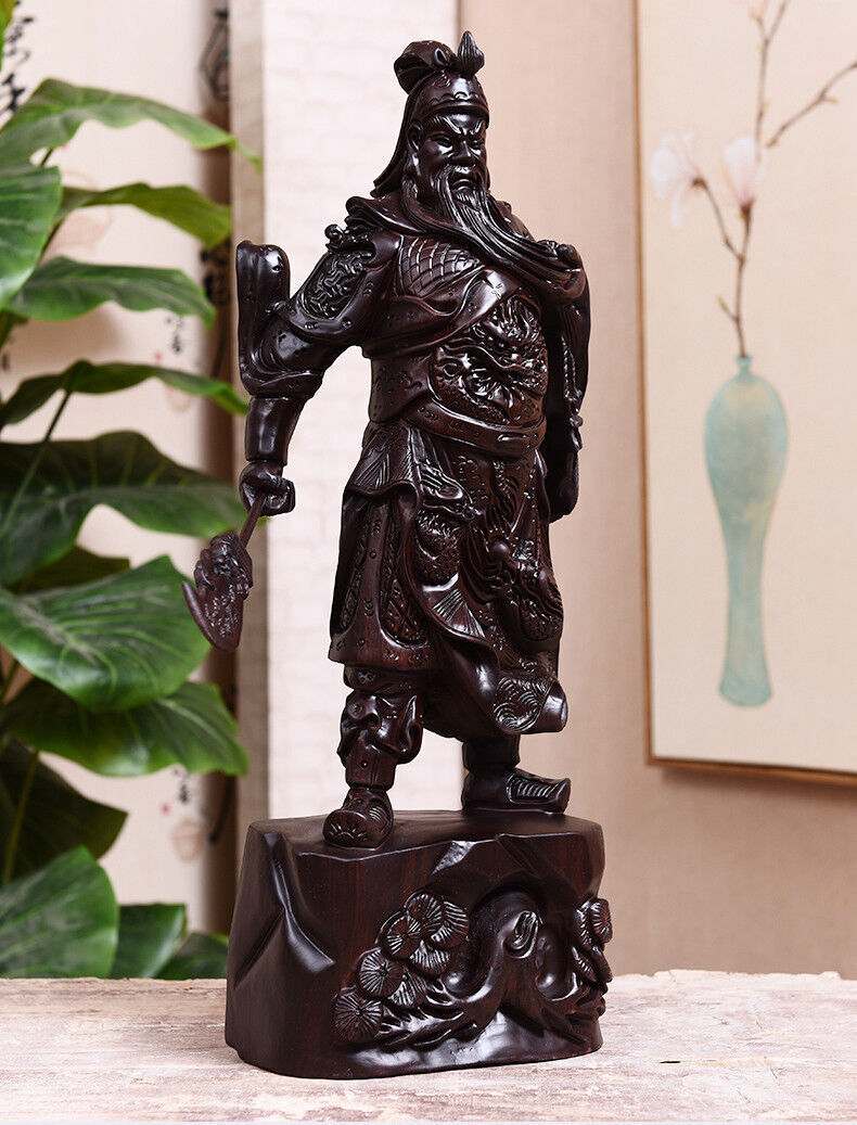 29cm, China Guan Yu Guan Gong Warrior God Of Wealth Wooden Carving Wood Statue b