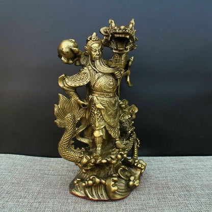 Chinese Brass Dragon GuanGong God Guan Yu Warrior Buddha Statue craft wealth 9"