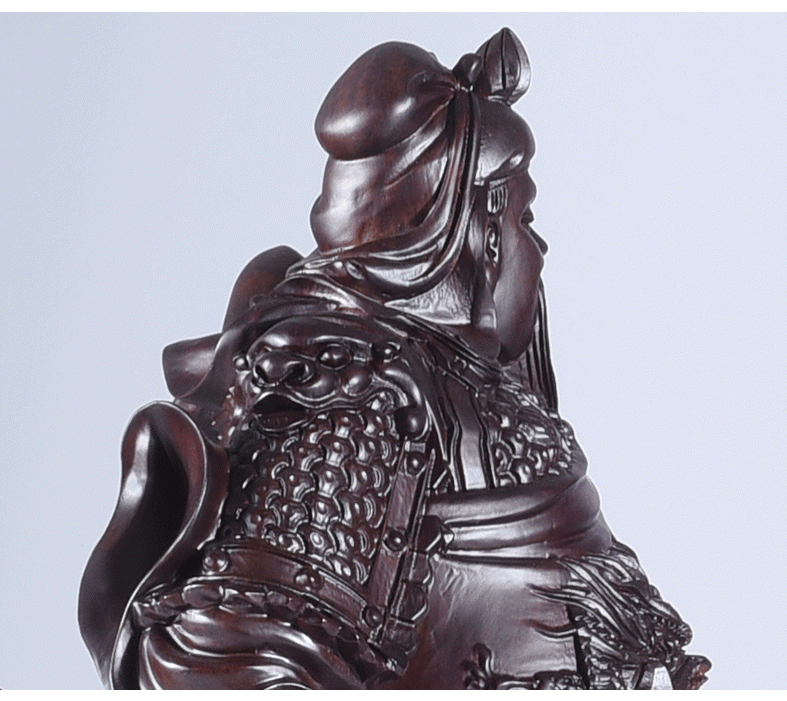 folk Ebony Wood Chinea Feng shui Guan Gong Yu Warrior God Guanyu Statue carving