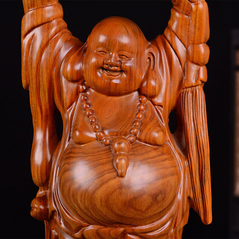 19in. African Rosewood Wealth YuanBao Happy Laugh Maitreya Buddha Statue craft