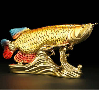 14",Feng shui brass,copper crafts,golden dragon fish,Office Home wealth Statue