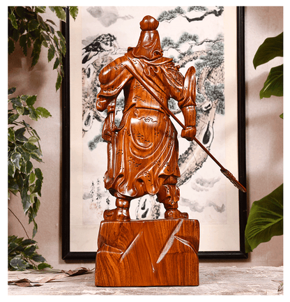 Chinese Guan Yu Gong Warrior God Wealth Wooden Carving Wood Statue fengshui 關公h1