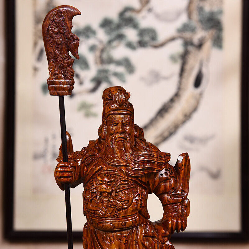 Rosewood Wood Guan Gong Yu Warrior God Guanyu Statue Dragon soldier sculpture