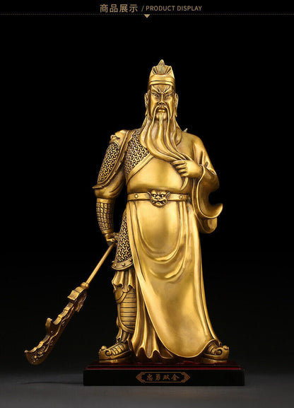 29cm,China Fengshui brass copper Guan Gong Yu Warrior wealth Sword Stand Statue