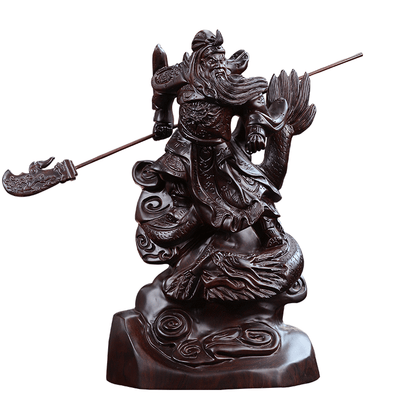 47cm,China Guan Yu Gong Warrior God Buddha Wood Statue Guanyu Dragon Figure 18"