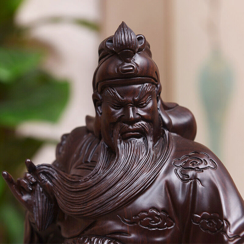 Guan Yu Gong Warrior God Wealth Ebony Wood Guanyu Statue fengshui guangong 關公读书