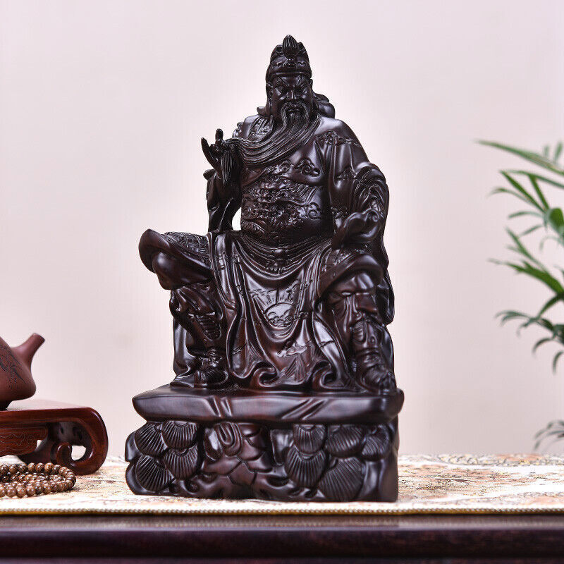 40cm,top Ebony Wood China Guan Gong Yu sit,Warrior Guangong Statue Carved WOODEN