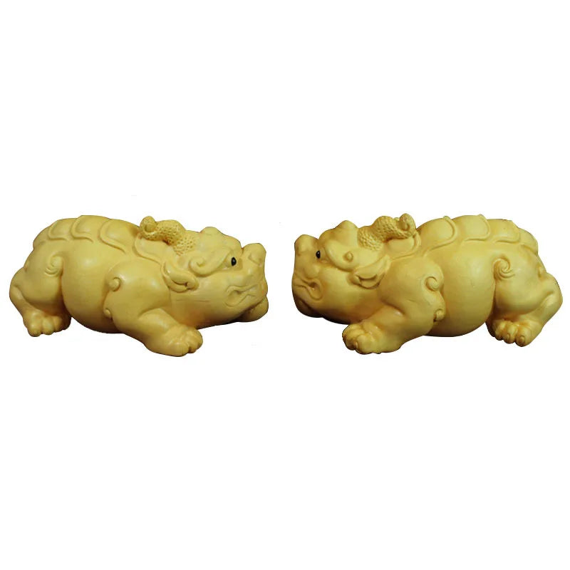 10cm A pair Solid wood lucky pi xiu  China God beast Statue, Hand-carved Lucky Ward off evil spirits Home decoration statue