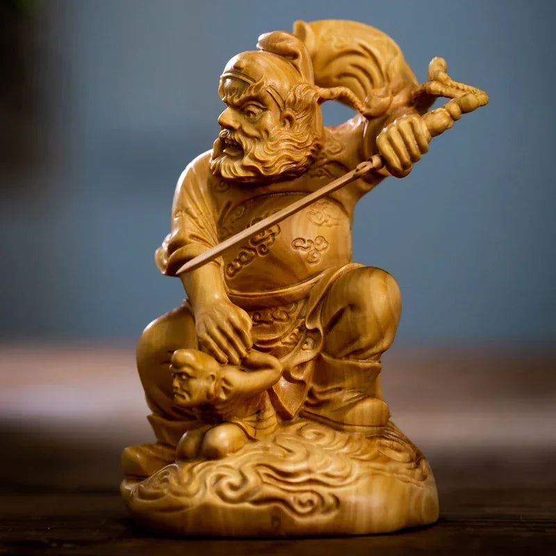 10cm Boxwood ZhongKui Wood Sculpture Figure of Buddha Statue Household Decor Arts Home Decor