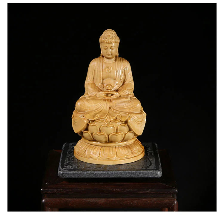 10cm Medicine Buddha Sakyamuni Amitabha Three Buddhas Wood carving Solid wood Ornaments Buddha figures