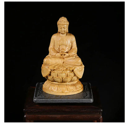 10cm Medicine Buddha Sakyamuni Amitabha Three Buddhas Wood carving Solid wood Ornaments Buddha figures