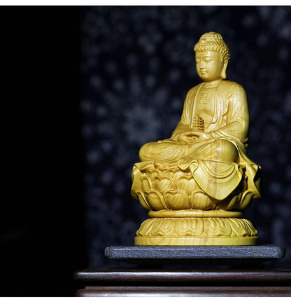 10cm Medicine Buddha Sakyamuni Amitabha Three Buddhas Wood carving Solid wood Ornaments Buddha figures