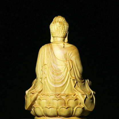 10cm Medicine Buddha Sakyamuni Amitabha Three Buddhas Wood carving Solid wood Ornaments Buddha figures