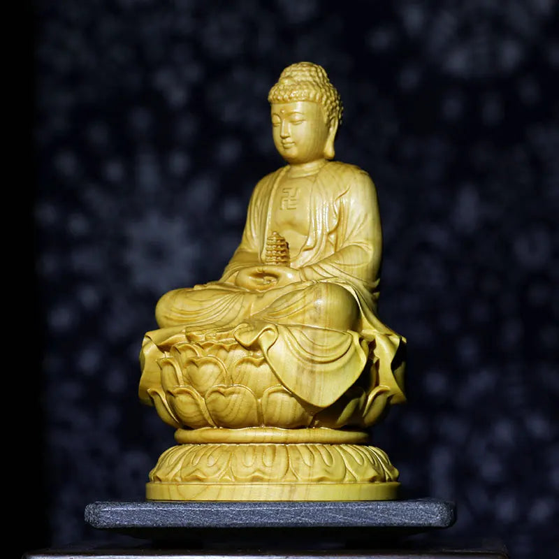 10cm Medicine Buddha Sakyamuni Amitabha Three Buddhas Wood carving Solid wood Ornaments Buddha figures