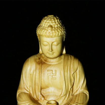 10cm Medicine Buddha Sakyamuni Amitabha Three Buddhas Wood carving Solid wood Ornaments Buddha figures