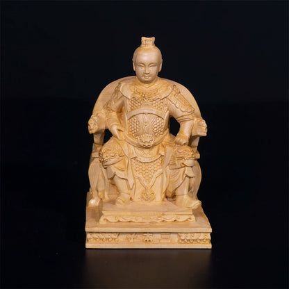 10cm Nezha Boxwood Sculpture Decoration Marshal of the Central Altar Feng Shui Wood Statue Third Lotus Prince Home Decor