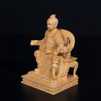 10cm Nezha Boxwood Sculpture Decoration Marshal of the Central Altar Feng Shui Wood Statue Third Lotus Prince Home Decor