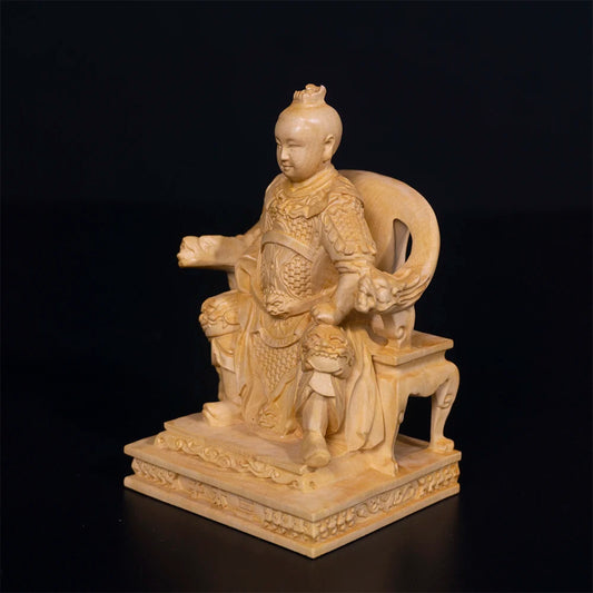 10cm Nezha Boxwood Sculpture Decoration Marshal of the Central Altar Feng Shui Wood Statue Third Lotus Prince Home Decor