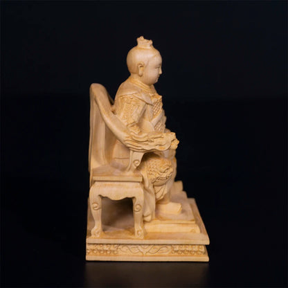10cm Nezha Boxwood Sculpture Decoration Marshal of the Central Altar Feng Shui Wood Statue Third Lotus Prince Home Decor