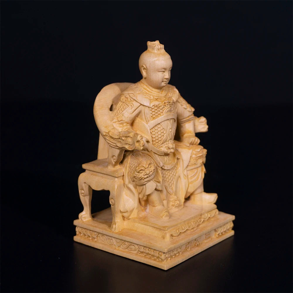 10cm Nezha Boxwood Sculpture Decoration Marshal of the Central Altar Feng Shui Wood Statue Third Lotus Prince Home Decor