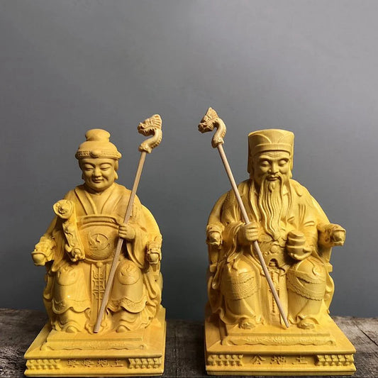 10cm Tu Di Feng Shui Statue Earth God And Earth Grandmother Wood Carving Ornaments Home Decoration